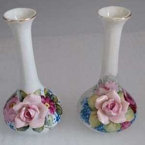 Vtg. Mini Floral Vase Pair Handpainted Occupied Japan
